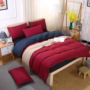 Dubultā Vīna sarkans, tumši zils dzīvoklis gultas lapa gultas piederumi komplekti, sega sedz Spilvendrāna Karalis, karaliene dubultā pilnu dvīņu viena izmēra 3/4gab
