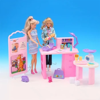 Leļļu namiņš Mēbeles Spēlēt komplekts Barbie, Bērnu Aprūpes Centru ar Bērnu Lelle Svars Mēroga Stethoscope Ārstniecības Piederumi