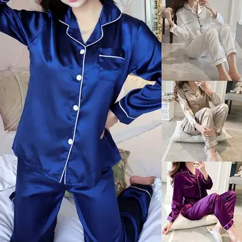 2 Gabali pijamas Sieviešu Sleepwear Mākslīgās Zīda Satīna Pidžamas tērpu komplekti Rudens garām Piedurknēm Pidžamas sieviešu Pidžamas пижама женская