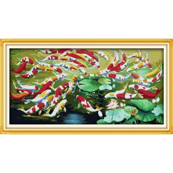 Bagāts zivīm(66 zivis)(2)(nelielas edition) Ķīniešu Cross Stitch Komplekti Ekoloģiskās Kokvilnas Zīmogu Iespiesti DIY Jaunā Gada Rotājumiem