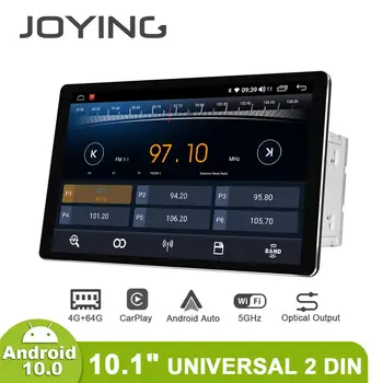 Joying 2 din auto radio, GPS Navigācija, galvu vienība, 4GB RAM&64 GB ROM universālā 10.1 collu IPS atbalsta 4G/Carplay/Android auto RDS WIF