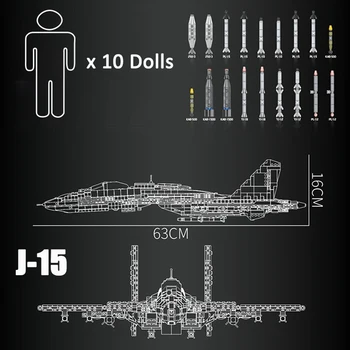Militāro WW2 Sērijas 1800+gab. J-15 Kuģa Gaisa kuģa F-22 Raptors Cīnītājs Modelis Celtniecības Blokus Ar Skaitļiem, Raķešu Ķieģeļi Rotaļlietas