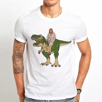 Jēzus braukt Uz T-Rex Dinozaura funny t krekls vīriešiem 2020. gada vasarā jaunā baltā gadījuma homme atdzist hipster tshirt