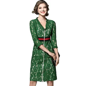 Jauku Pavasara Modē Sieviešu Zaļo Mežģīņu Kleitas, Elegants Bodycon Birojs Kleita Dāmas V Kakla Priekšējo Rāvējslēdzēju Darba Valkāt Kleitu Vestidos