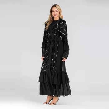 Sequin Atvērt Abaya Kimono, Dubaija Musulmaņu Kleita Abayas Sieviešu Kleita, Hijab Islāmu Marokas Kaftan Turku Islāma Apģērba Caftan