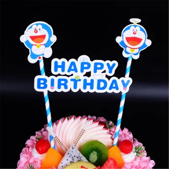 Doraemon happy birthday cake topper bērni bērnu grupa jauns piedzimst mazulis pirmās dzimšanas dienas piegādes dzimšanas dienu kaķis kūka topper karogi