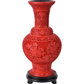 15 collu / Izsmalcinātu Ķīniešu Klasiskās Tradicionālās Tehnoloģijas Red Lacquerware Ziedu Dizainu Auspicious Vāze