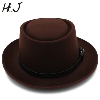 Modes Vīriešu Fedora Cepuri ar Cūkgaļas Pīrāgs Cepuri Tētis Baznīcas Vilnas Filca Cepuru Džentlmenis Spēlmanis Panama Trilby Cepure Izmērs 58cm