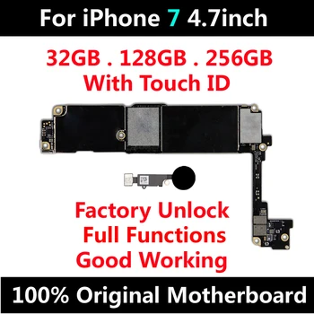 32GB 128GB 256 GB iPhone 7 4.7 collu Mātesplati Atbloķēt Ar Pilnu Mikroshēmas Touch ID Sākotnējā IOS Atjauninājums Pabeigta Loģika Valde