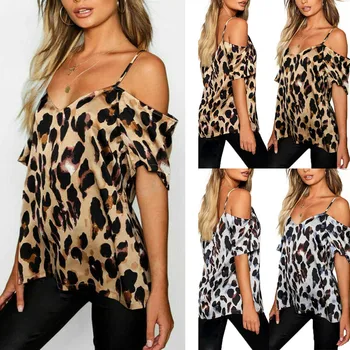 Sieviešu Leopard Blūzes Drukāt Īsām Piedurknēm Pie Pleca Puse Kluba Blūze Sievietes Vasaras Ikdienas Topi, Sieviešu Apģērbu Hotsale #T5P