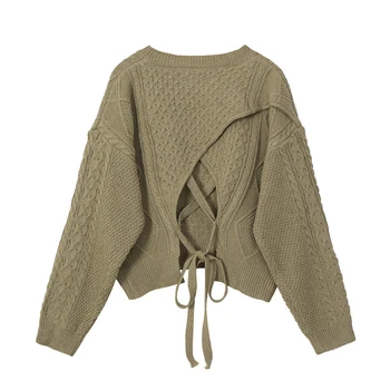 Mežģīnes Up Dizainers Džemperis Sievietēm 2020 Rudens Ziemas Garām Piedurknēm Mīksti Džemperi, Topi Gadījuma Sieviešu Trikotāžas Neglīts Apģērbs Džemperi