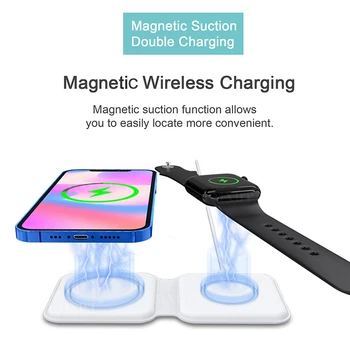 2 in 1 Par Mag Duo drošu Lādētāju Magnētisko Bezvadu Locīšanas Maksas Par iPhone 12 Pro Max 11 X IWatch Airpods 2/3 15W Ātra Uzlāde