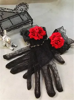 Jaunā Sieviešu Gothic Lolita Cosplay Accessries Vakara Puse Sieviešu Mežģīņu Rose Black Cimdi Aproces Steampunk Retro Puse Sexy Cimdi