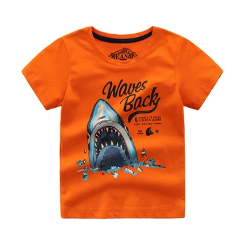 Zēnu Drēbes Bērniem Īsām Piedurknēm T-krekls ar Multfilmas Haizivs Bērnu Kokvilnas T-krekli Vasaras Top Apaļā Apkakle Bērniem Zēnu T-krekls