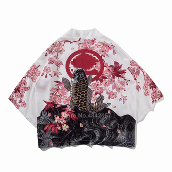 Samurai Vīriešu Kimono Haori Vilnis Pūķis Drukāt Plānas Brīvs Stils Yukata Jaka Jaka Japāņu Tradicionālo Kurpes Gītā Koka Tupelēm Koka