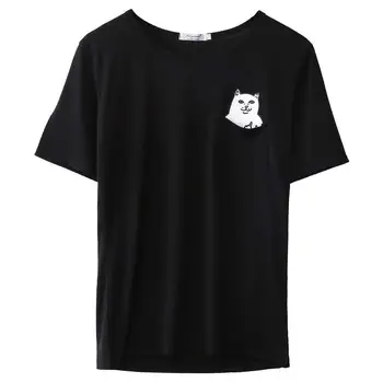 Vasaras Gudrs Vidū Pāris Mīļotājiem T-Krekls Pirkstu Kabatas Kaķis Tshirt Vīriešiem Ar Īsām Piedurknēm Tee Krekls Mens