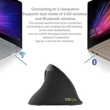Delux M618 Mini Bluetooth 4.0 + 2.4 G Bezvadu Peles 2400DPI Uzlādējams Ergonomisks Vertikālā USB Optisko Datoru Klusums Pelēm