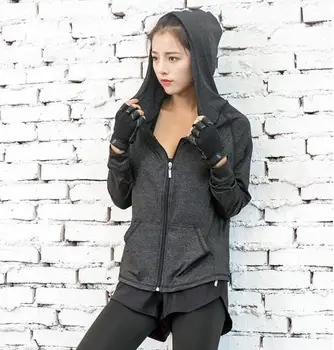 Sieviešu sportwear hoodies mētelis jogas darbojas treniņu rāvējslēdzēju jaka top