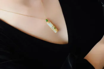 18K Zelta Kaklarota Dabas Jade & Emerald Rotaslietas Kulons Sievietēm Collares Mujer Bizuteria Tirkīza Akmens Topāzs Kuloni