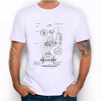 Jaunas vasaras modes vīriešu īsām piedurknēm Velosipēdu Patentu 1899 T-Krekls velosipēdu analīze, dizains drukāts vīriešu Lakrosa gadījuma hipster Topi
