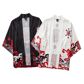 Bebovizi Harajuku Kimono 2020 Vīrieši Japāņu Plānas Kimono Streetwear Tradicionālo Jaciņa Samurai Yukata Dēmons Haori Obi Kimono