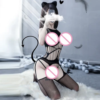 Jauno Atklātā krūts Atvērt kājstarpes Fishnet Ķermeņa ganāmpulka Seksīga Erotiskā Apakšveļa, kostīmi Teddies Crotchless babydoll apakšveļa NW0221