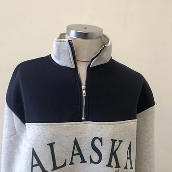 Vintage Hoody Modes Sieviešu Kokvilnas Stand Apkakli Pusi Rāvējslēdzēju Alaska Burtu Drukāšanas Garām Piedurknēm Krekli Ikdienas Zaudēt Hoodies