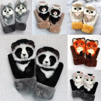 Pieaugušo Cimdi Kawaii Simulācijas Dzīvnieku Modelis Cimdi Rudens Ziemas Siltā Kažokādu Plīša Trikotāžas Guantes Sieviešu перчатки мужские Panda A