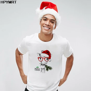 Vīriešu T-krekls Jauno Gadu Modes Apģērbu Priecīgus Ziemassvētkus Suns ar Ziemassvētku Cepuri Iespiests T Krekls Vīriešu Grafiskais Tshirt Top Lakrosa Sieviešu