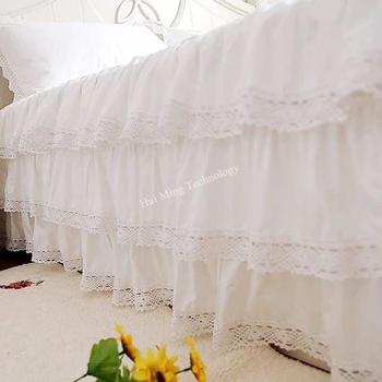 Luksusa gultas Pārklājs korejas noble romantisks satīna kokvilna balta gultas izplatīt Ērti Sadalīt kāzu trīs kūka slāni mežģīnes HM-01B