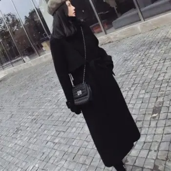 Ziemas sieviešu kašmira vilnas jaka ar augstu qualitykorean stils ilgi, mīksti vilnas mētelis melns slim garām piedurknēm vilnas jakas