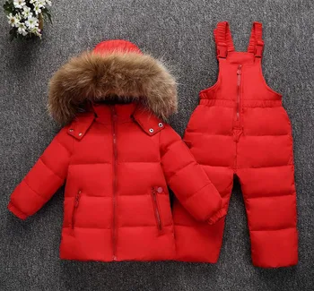 Zēnu Ziemas Snowsuit Kažokādas Ziemas Meitene Uzvalks Pīle Uz Leju Bērniem Zēnu Apģērbu Komplekti, Silts Toddler Uz Leju Parka Jaka, Mētelis Sniega Valkā