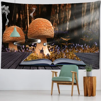 Dream meža sēņu gobelēns sienas karājas kopmītnē fona dekoratīvs audums animācija dream meža gobelēns ilūzija