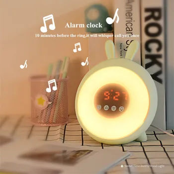 Touch Trušu Modinātājs Krāsains Zaķis LED Nakts Gaisma Atlikt Saullēkta un Saulrieta Aptumšojami Taimeris Gultas Lampa, Bērniem, Baby Dāvanu