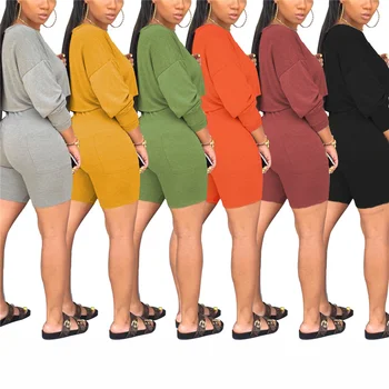 6 Krāsas Sievietēm Komplekti Sievietēm Pelēku Melna Dzeltena 2 gab Sweatsuit Kokvilnas Vasaras Džemperis Tērpi, Sieviešu apģērbs, Divas Gabals Treniņtērpi