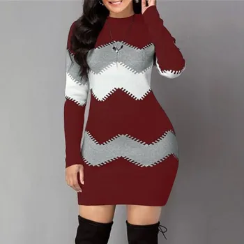 Jauno Modes Kleita Adīta Ilgi Multi-krāsu Top Garš, Svītrains garām piedurknēm Rudens Ziemas Džemperis Ilgi Multi-krāsu Slim-fit Džemperis