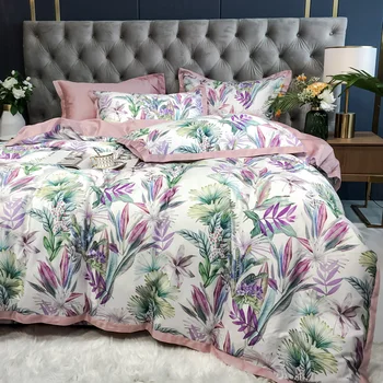 TUTUBIRD-Luksusa Eiropas gultas komplekts Ēģiptes kokvilnas ziedu, ziedu pastorālo princese gultas veļa, sega sedz, queen, king size
