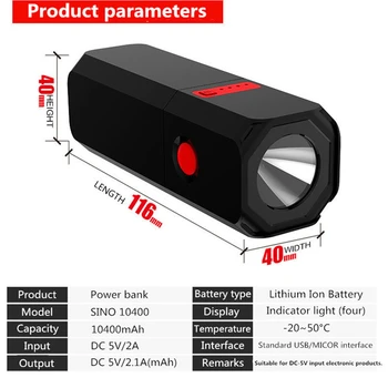 Jaudīga USB Uzlādējams LED Lukturītis 10400mAh Mini Power Bank LED Lukturītis Taktiskais Lukturītis Ūdensizturīgs Lāpu, Pārgājieni, Kempings