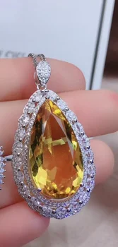 Liela izmēra dzeltenā citrine pērle, kulons, lai kaklarota sievietēm sudraba smalkas rotaslietas spilgti dzeltenā krāsā 925 sterling silver party dāvanu