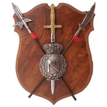 DENIX, reprodukcija Ģerboņa Sienas, Neskaitāmi ar vairogu, zobens un 2 alabardas, 29cm, metāla un koka, apdare