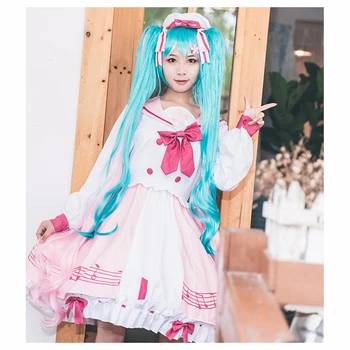 Vocaloid Sakura Miku Cosplay Kostīmu Sieviete Meitenes Jūrnieks Vienotu Īgi Komplekts Rozā Kawaii Lolita Princese Kleita, Parūka Halloween Kostīms