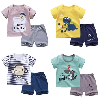 Bērnu Mīkstas Kokvilnas īsās bikses-Šorti, T-krekls, Meitenēm un Zēniem, Bērniem Dinozauru Karikatūra Apģērbu, 0-6 Gadu Lētu Materiālu