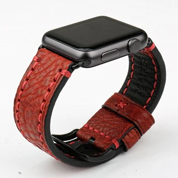 MAIKES Modes Red Watchband Skatīties Aproce Apple Skatīties Joslas 44mm 40mm 42mm 38mm Sērija 6 5 4 3 2 iWatch Ādas Pulksteņu Siksniņas