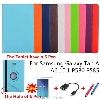 Samsung Galaxy Tab 10.1 2016 P580 P585 / ar S Pen SPen / SM-P580 SM-P585 Tablete Lietā Rotējošo Flip Stends Ādas Vāks