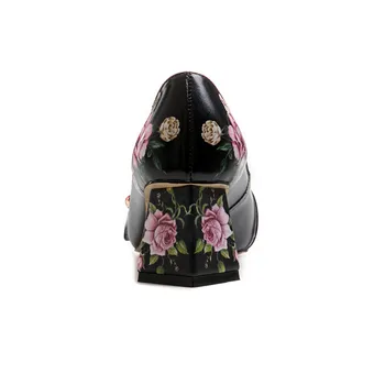 Prova Perfetto Modes Rhinestone Flower Augstpapēžu Kurpes Sievieti Kvadrātveida Kājām Nekustamā Ādas Zapatos Mujer Tacon Sievietes Puses Apavi