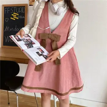 Rudenī sieviešu kleita velveta koledžas stila korejiešu LOKU SIKSNA svārki ar augstu vidukļa līniju izšūšanas modes ins gadījuma lielajam kleita