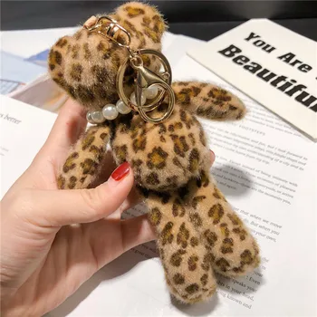 Radošā gudrs plīša leopards, lācis, lelle, atslēgu, gredzenu, kulonu plīša rotaļlietas keychain dāmas automašīnu soma keychain Ziemassvētku un dzimšanas dienas dāvana