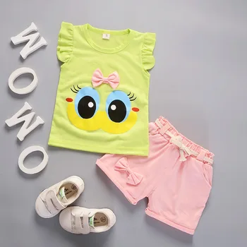Vasarā Bērni Meiteņu Apģērbu Komplekti Bērnu Ķiršu Īsām Piedurknēm T krekls + Bikses Toddler Meitenes Apģērbu Gadījuma Bērniem, Apģērbs Mazulim 4 Gadiem