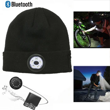 OPQ-Bluetooth 5.0 LED Cepuri iebūvēti Stereo Skaļruņi & Mic, USB Uzlādējams LED Apgaismota Adīt Vāciņu Sporta Un Ārā