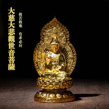 Taivāna sveķu zeltītiem Bodhisatva Budas dievkalpojumu Guanyin sēž uz lotosa mājas dekoru statuja Skulptūru Avalokiteshvara mieru